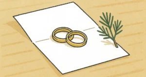 元日に婚姻届を出す日をイメージした指輪と松のイラスト